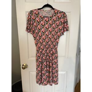 Boden Flutter Sleeve Dress Size US 2R Botanical Floral Pockets Pink White Green